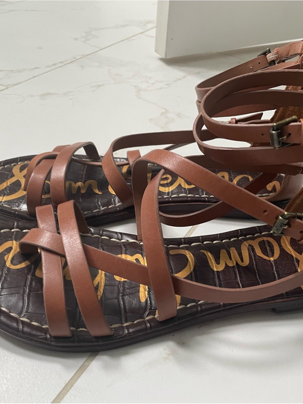 Sam Edelman Brown Leather Strappy Lace-Up Sandals